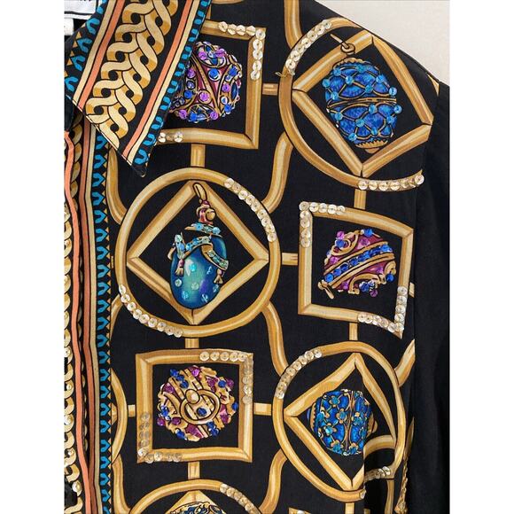 VTG Diane Gilman Size 1X Button Up Silk Blouse in Geometric print design - Picture 2 of 10